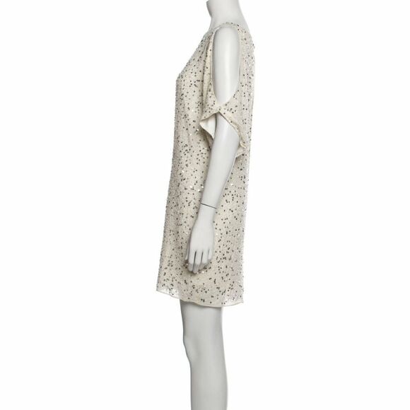 Aidan Mattox Ivory Silk Sequin Cold Shoulder Cocktail Party Dress Size 4 - Picture 3 of 4